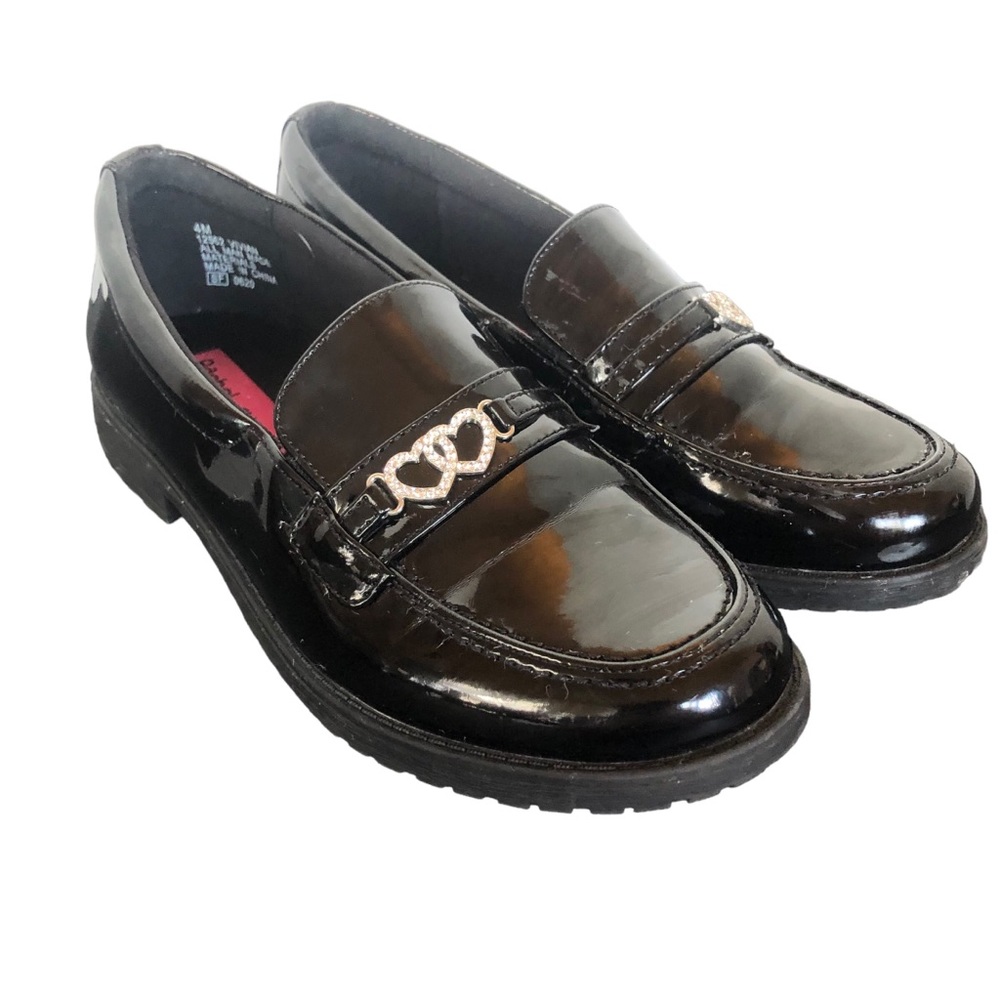 Rachel Shoes Black Patent Leather Rhinestone Heart Loafers size 4M - Picture 3 of 14